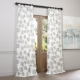 Exclusive Fabrics Allium Blue and Grey Printed Cotton Curtain Panel