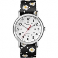 Timex Weekender Black Floral Reversible Nylon Slip-thru Strap Watch