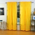 Yellow Rod Pocket Sheer Sari Curtain / Drape / Panel - Pair