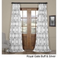 Exclusive Fabrics Royal Gate Buff & Silver Flocked Faux Silk Curtain
