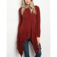 JED Women's Burgundy Long Sleeve Trapeze Tunic Knit Top