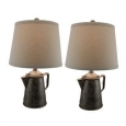 Set of 2 Java Retro Metal Coffee Pot Table Lamps Natural Fabric Shades