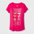 Girls' DC Comics Justice League Shields Short Sleeve T-Shirt - Fuchsia XS, Pink