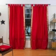 Fire Brick Tab Top Sheer Sari Curtain / Drape / Panel - Pair