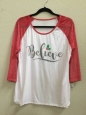 Zoe+liv Women's Believe 3/4 Sleeve Raglan Graphic Tee Shirt Cream Sz Xl