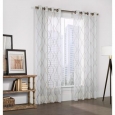 Crystal Embroidered White Faux-linen Curtain Panel
