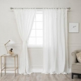 Aurora Home Belgian Flax Linen Lace Border Tie Top Curtain Panel