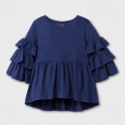 Girls' 3/4 Sleeve Feminine Ruffle Top - Cat & Jack Blue L