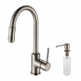 KRAUS Single-Handle Kitchen Faucet with Pull Down Dual-Function Sprayer and Soap Dispenser in Satin Nickel