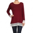 Women's Rayon/Spandex Solid Crochet-trim Top