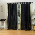 Black Tab Top Sheer Sari Curtain / Drape / Panel - Piece