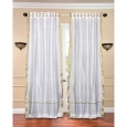 White with Golden Trim Ring Top Sheer Sari Curtain / Drape / Panel - Piece