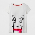 Girls' Short Sleeve Holiday T-Shirt - Cat & Jack Cream L, White