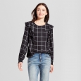 Women's Plaid Ruffle Shirt - A New Day Black Xxl