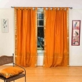 Mustard Tab Top Sheer Sari Curtain / Drape / Panel - Pair
