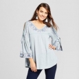 Women's 3/4 Sleeve Embroidered Split Sleeve Knit Top - Knox Rose Teal L