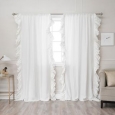 Aurora Home Belgian Flax Linen Ruffle Border Curtain Panel