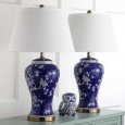 Safavieh Lighting 29-inch Spring White/ Navy Blossom Table Lamp (Set of 2)