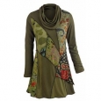 Women's Tunic Top - We Love Olive Patchwork Printed Cowl Neck Blouse