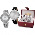 Burgi Women's All About The Details Leather and Bracelet Strap Watch Box Set of 2 - Silver
