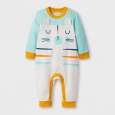 Toddle Boys' Cat Face Stripe Long Sleeve Romper - Cat & Jack Almond Cream 0-3M,