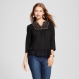 Women's Metallic Embroidered Lace Hem Top - Knox Rose Black XL