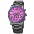 Akribos XXIV Women's Swiss Quartz Multifunction Purple Gun Stainless Steel Bracelet Watch