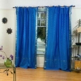 Enchanting Blue Tie Top Sheer Sari Curtain / Drape / Panel - Pair