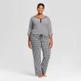 Women's Plus Size Hanes Premium Henley & Pants Pajamas Set - Black 3X