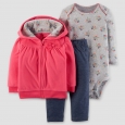 Baby Girls' 3pc Front Bow Hooded Fleece Set - Just One You Made by Carter's