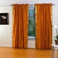 Mustard Yellow Rod Pocket Sheer Sari Curtain / Drape / Panel - Piece