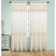 Josephine Embroidery Rod Pocket Panel with Attached Valence and Backing, Beige-Gold, 55x90 Inches