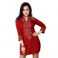 Handmade Rust Crepe Embroidered Indian Kurti/ Tunic (India)