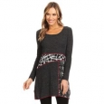 High Secret Women's Charcoal Print Round Neck Tunic Top