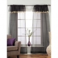 Handmade Sheer Black 43 x 84 Rod Pocket Curtains with Beaded Valance (India)