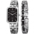 Akribos XXIV Women's Quartz Diamond Rectangular Silver-tone Watch with Jewelry Bracelet