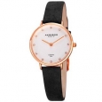Akribos XXIV Women's Quartz Diamond Markers 'Crazy Horse' Leather Black Strap Watch
