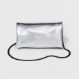 Mossimo Supply Silver Metallic Foldover Clutch Bag W/ Removable Crossbody Chain
