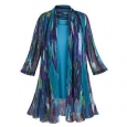 Women's Tunic Jacket Set - Blue Watercolor Cardigan and Tank Top