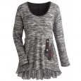 Women's Tunic Top - Heather Gray Knit Sweater with Ruffled Hemline