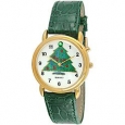 Trax Christmas Tree Musical Green Leather Strap Watch
