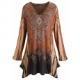 Women's Tunic Top - Mountain Spirit Vintage Pattern Brown Shirt