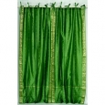 Forest Green Tie Top Sheer Sari Curtain / Drape / Panel - Pair