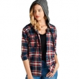 Simply Ravishing Women's Long Sleeve Detachable Hoodie Plaid Shirt