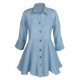 Women's Tunic Top - Soutache Sky Blue Button Down Collared Shirt