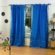 Enchanting Blue Tie Top Sheer Sari Curtain / Drape / Panel - Piece