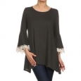 Women's Solid Crochet Rayon Trim Top