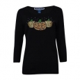 Karen Scott Women's Embellished Pumpkins Cotton Knit Top