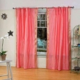 Pink Tie Top Sheer Sari Curtain / Drape / Panel - Piece