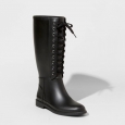 Women's Rachel Lace Up Tall Rain Boots - Merona Black 8